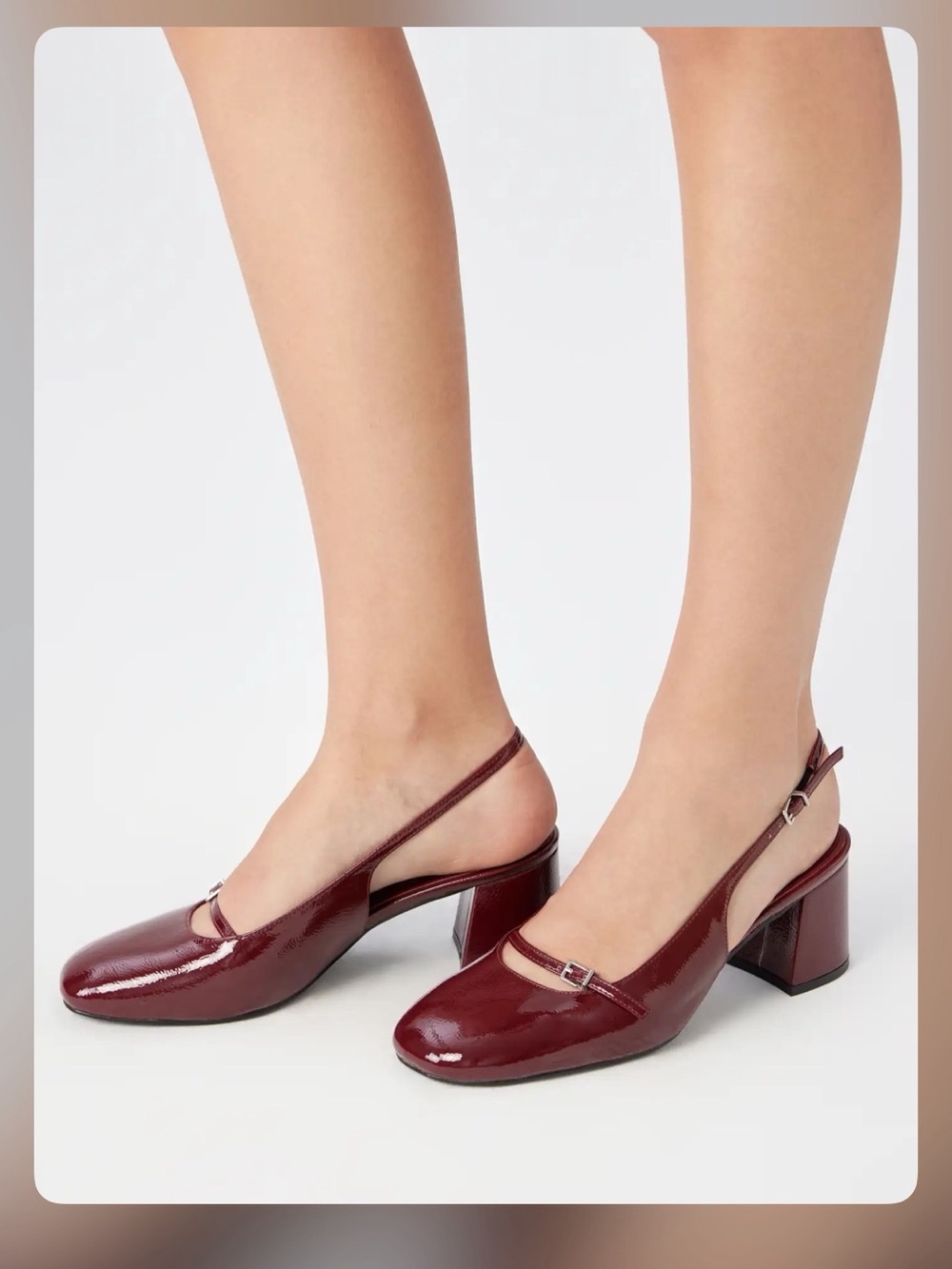 ADJUSTABLE STRAP SLINGBACK CHUNKY DEEP RED HEELS 40